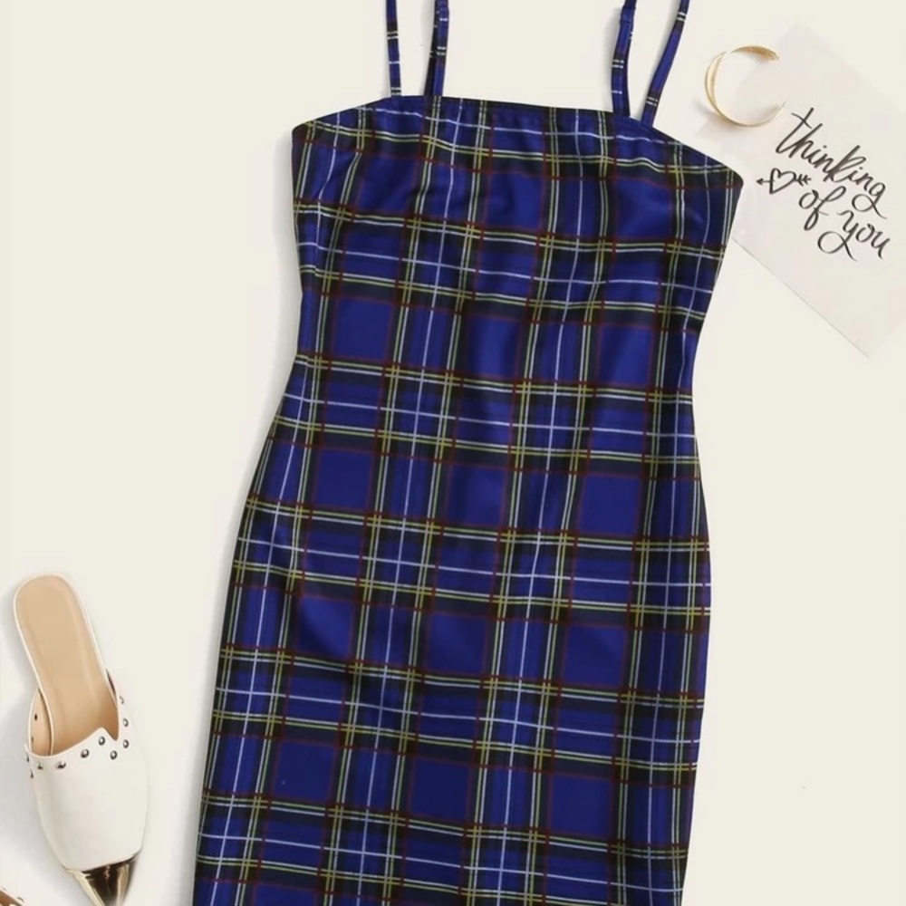 Navy Blue Tartan Slip Dress